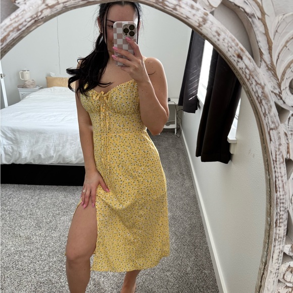 Yellow Floral Slit Thigh Cami MIDI Dress - Picture 2 of 2